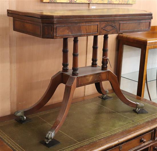 A Regency mahogany card table W.89cm